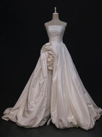 Niulatu High Low Strapless Satin Ivory Wedding Dresses Brides Dress SD1969